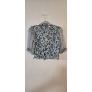 Peach teal lace semi-crop-top blouse